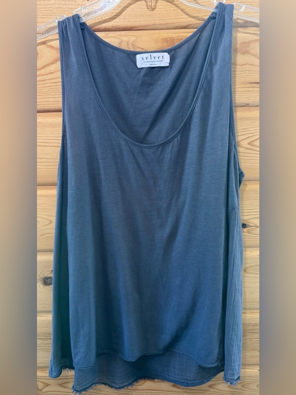 Velvet by Graham & Spencer Scoop Neck Tank in Charcoal Small Petite